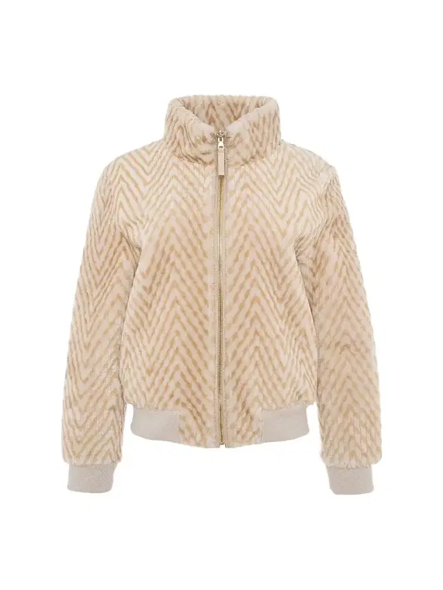 Gorski Women's Reversible Chevron Printed Grooved Shearling Lamb Bomber Coat - Cream Palomino