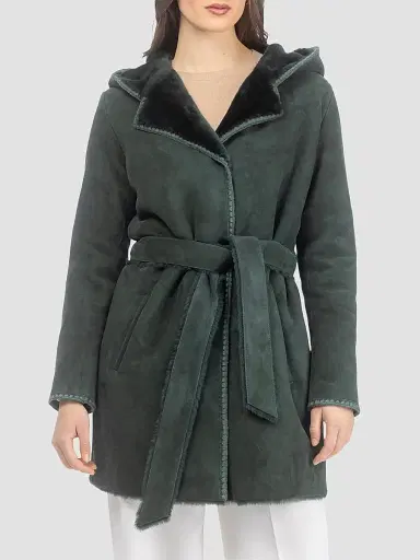 Gorski Women's Merino Shearling Lamb Parka with Embroidered Trim - Emerald - Size Large | Thumbnail 3 Gorski Women's Merino Shearling Lamb Parka with Embroidered Trim - Emerald - Size Large | Thumbnail 3