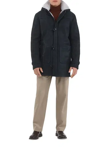 Gorski Men's Merino Shearling Lamb Parka - Navy Pattern White | Thumbnail 2
