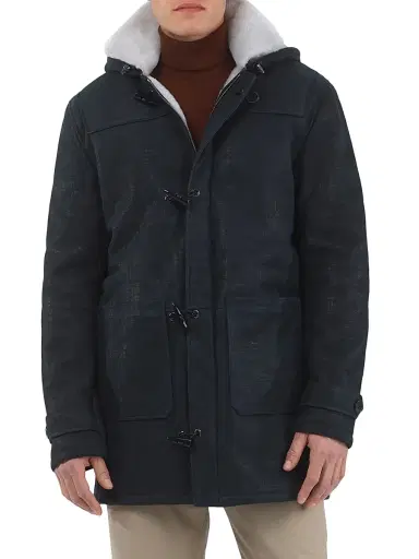 Gorski Men's Merino Shearling Lamb Parka - Navy Pattern White | Thumbnail 3