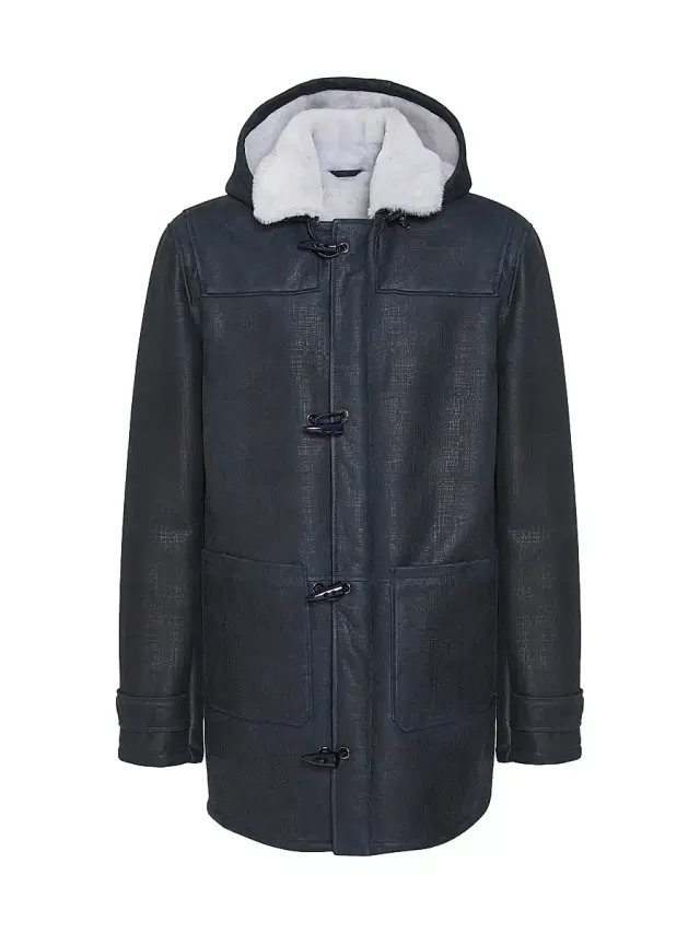 Gorski Men's Merino Shearling Lamb Parka - Navy Pattern White
