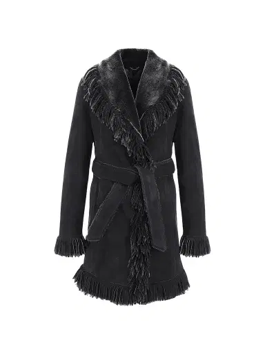 Gorski Women's Merino Shearling Lamb Stroller with Fringes - Black Brisa | Thumbnail 1