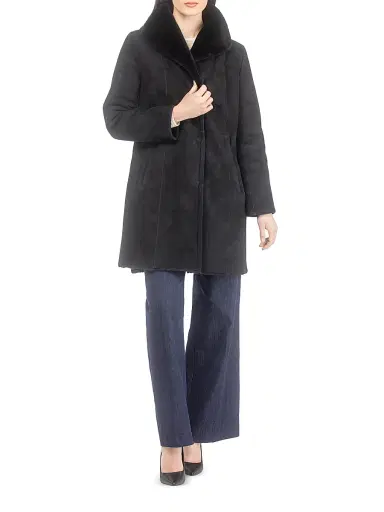Gorski Women's Merino Shearling Lamb Stroller Coat - Black | Thumbnail 2
