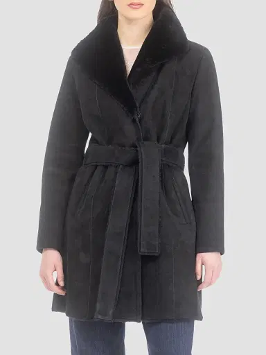 Gorski Women's Merino Shearling Lamb Stroller Coat - Black | Thumbnail 3