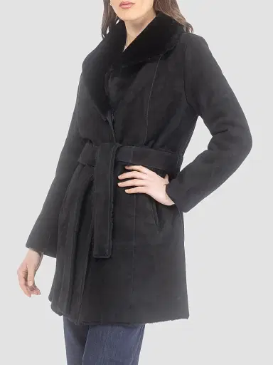 Gorski Women's Merino Shearling Lamb Stroller Coat - Black | Thumbnail 4