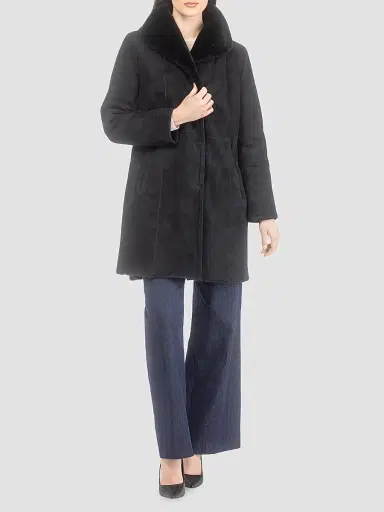 Gorski Women's Merino Shearling Lamb Stroller Coat - Black | Thumbnail 6