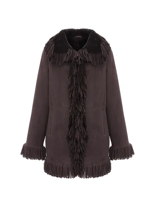 Gorski Women's Merino Shearling Lamb Jacket with Fringes - Dark Brown