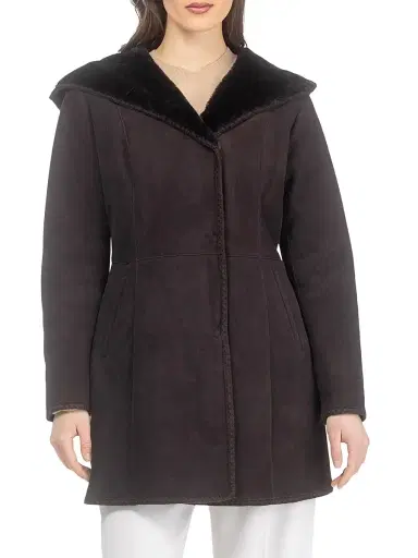 Gorski Women's Merino Shearling Lamb Parka with Embroidered Trim - Dark Brown - Size XL | Thumbnail 2