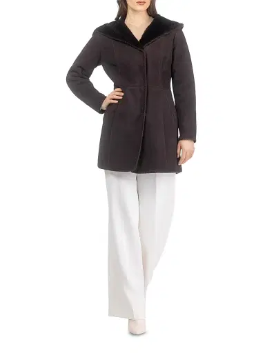 Gorski Women's Merino Shearling Lamb Parka with Embroidered Trim - Dark Brown - Size XL | Thumbnail 5