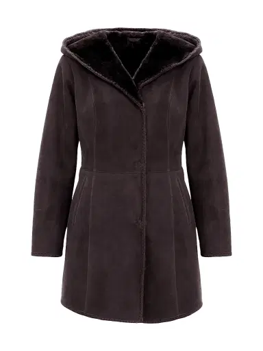 Gorski Women's Merino Shearling Lamb Parka with Embroidered Trim - Dark Brown - Size XL | Thumbnail 1