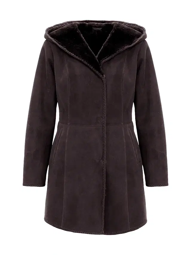 Gorski Women's Merino Shearling Lamb Parka with Embroidered Trim - Dark Brown