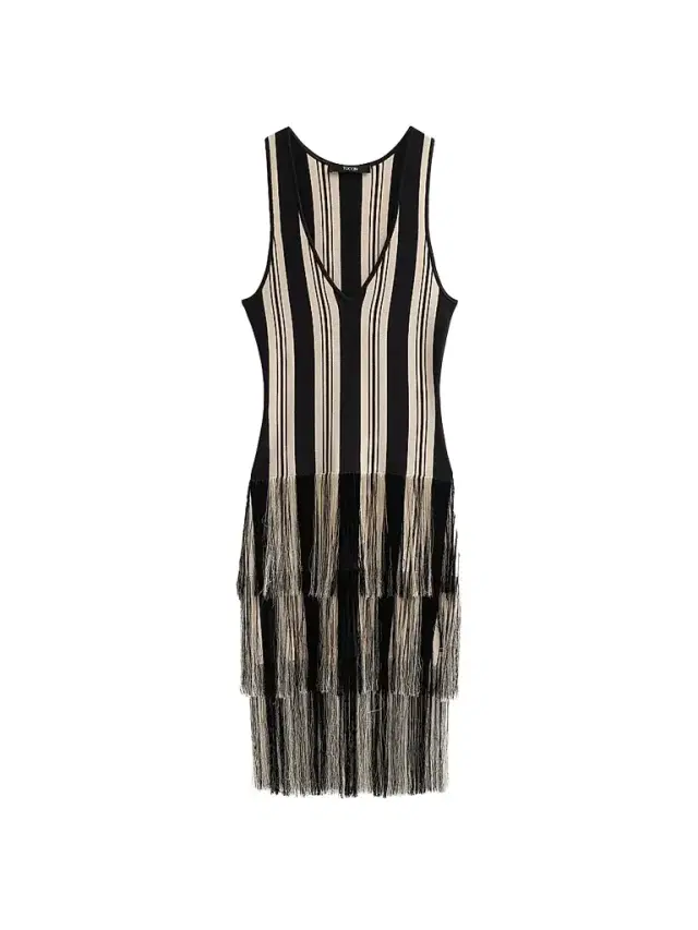 Toccin Women's Finley Cotton-Blend Stripe Fringe Minidress - Jet Natural Stripe