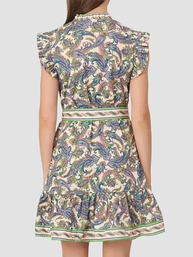Shoshanna Women's Leah Paisley Stretch-Cotton Tie-Waist Mini Dress | Thumbnail 3 Shoshanna Women's Leah Paisley Stretch-Cotton Tie-Waist Mini Dress | Thumbnail 3