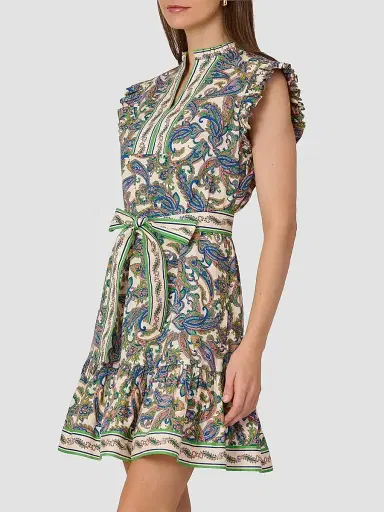 Shoshanna Women's Leah Paisley Stretch-Cotton Tie-Waist Mini Dress | Thumbnail 4 Shoshanna Women's Leah Paisley Stretch-Cotton Tie-Waist Mini Dress | Thumbnail 4