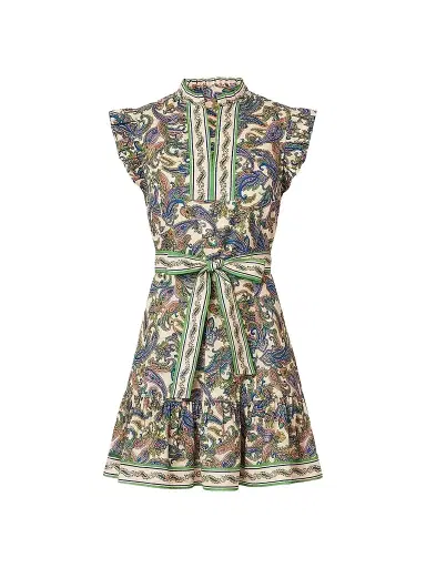 Shoshanna Women's Leah Paisley Stretch-Cotton Tie-Waist Mini Dress | Thumbnail 1 Shoshanna Women's Leah Paisley Stretch-Cotton Tie-Waist Mini Dress | Thumbnail 1