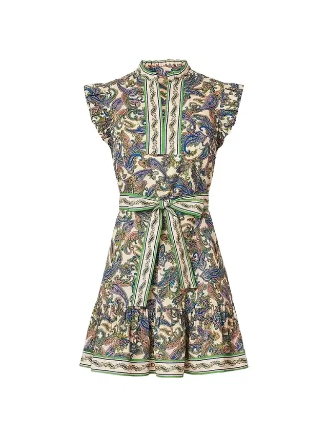 Shoshanna Women's Leah Paisley Stretch-Cotton Tie-Waist Mini Dress -  Multi