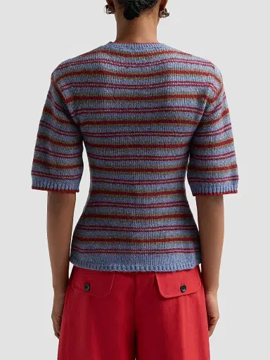 Proenza Schouler White Label Women's Dana Striped Wool-Blend Sweater - Periwinkle Stripe | Thumbnail 3 Proenza Schouler White Label Women's Dana Striped Wool-Blend Sweater - Periwinkle Stripe | Thumbnail 3