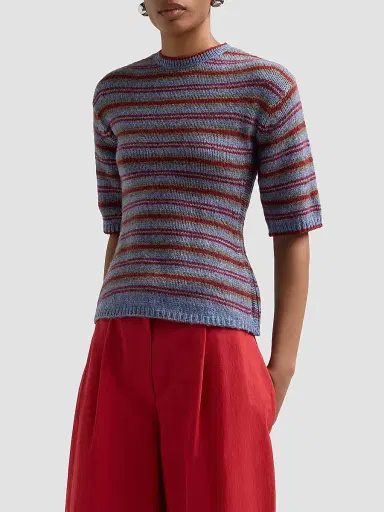 Proenza Schouler White Label Women's Dana Striped Wool-Blend Sweater - Periwinkle Stripe | Thumbnail 4 Proenza Schouler White Label Women's Dana Striped Wool-Blend Sweater - Periwinkle Stripe | Thumbnail 4
