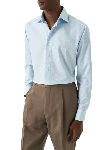 Eton Men's Contemporary Fit Geometric Twill Shirt - Light Blue | Thumbnail 3