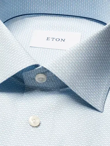 Eton Men's Contemporary Fit Geometric Twill Shirt - Light Blue | Thumbnail 7