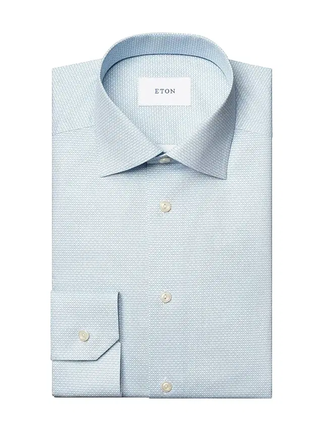 Eton Men's Contemporary Fit Geometric Twill Shirt - Light Blue