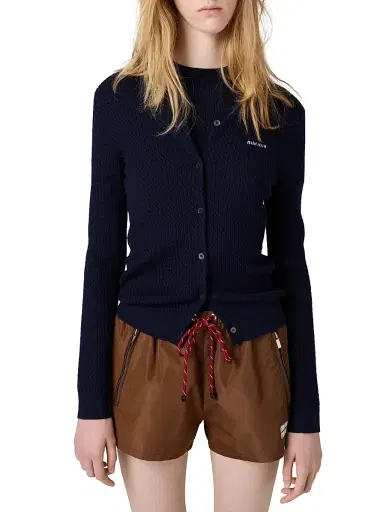Miu Miu Women's Cable-Knit Cashmere and Silk Cardigan | Thumbnail 2 Miu Miu Women's Cable-Knit Cashmere and Silk Cardigan | Thumbnail 2