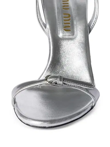 Miu Miu Women's Metallic Leather Sandals - Silver | Thumbnail 2