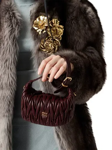 Miu Miu Women's Matelassé Nappa Leather Pouch - Dark Red | Thumbnail 5