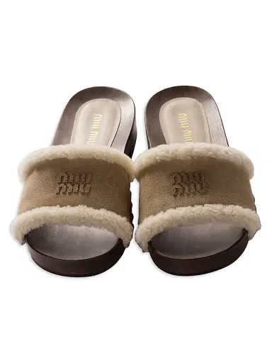 Miu Miu Women's Suede Clogs - Beige Khaki - Size 9 | Thumbnail 2