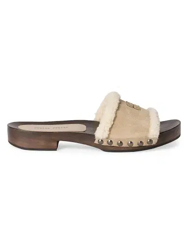 Miu Miu Women's Suede Clogs - Beige Khaki - Size 9 | Thumbnail 1