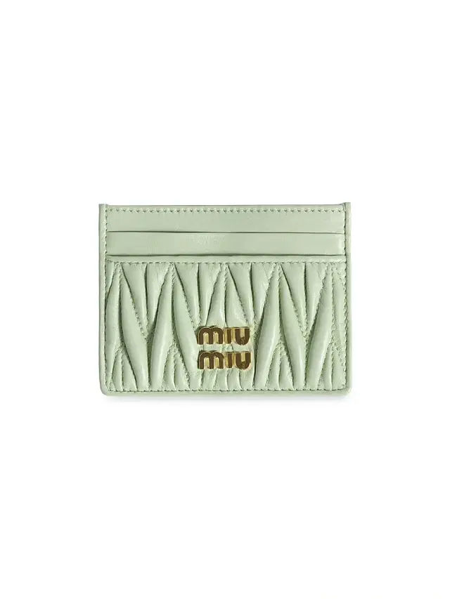 Miu Miu Women's Matelassé Nappa Leather Card Holder - Light Green