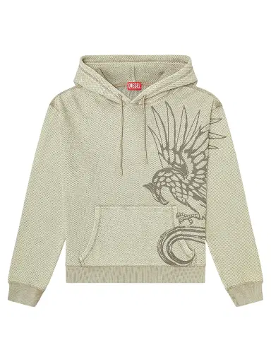 Diesel Men's Norm Eagle-Graphic Acid-Wash Mesh Hoodie | Thumbnail 1