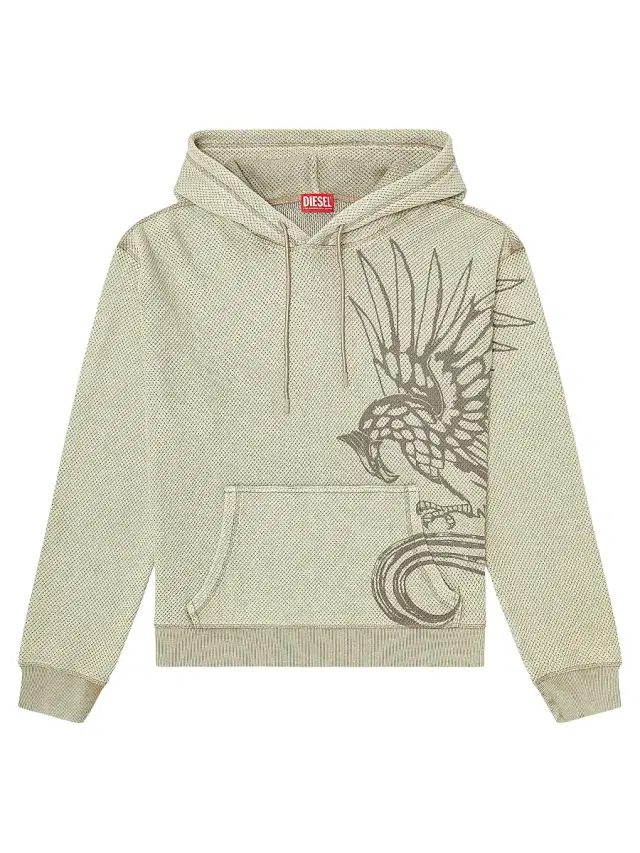 Diesel Men's Norm Eagle-Graphic Acid-Wash Mesh Hoodie - Sandy Beige
