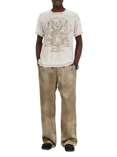 Diesel Men's Burnout Graphic Studded T-Shirt - Beige | Thumbnail 2 Diesel Men's Burnout Graphic Studded T-Shirt - Beige | Thumbnail 2