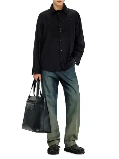 Diesel Men's Embroidered Cotton Overshirt - Black | Thumbnail 2 Diesel Men's Embroidered Cotton Overshirt - Black | Thumbnail 2