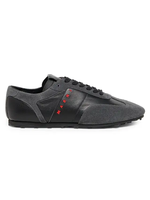 Marni Men's Logo Leather Low-Top Sneakers - Black Dark Grey