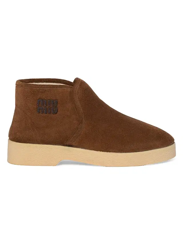 Miu Miu Women's Suede and Shearling Slip-On Booties - Dark Brown