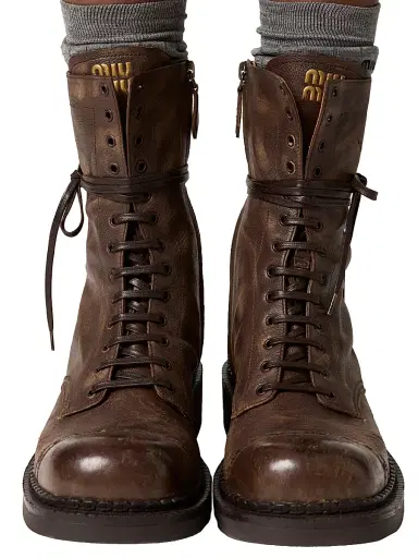 Miu Miu Women's Leather Laced Booties | Thumbnail 4 Miu Miu Women's Leather Laced Booties | Thumbnail 4