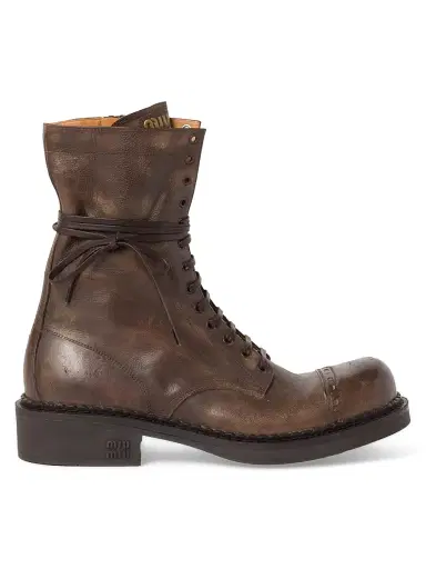 Miu Miu Women's Leather Laced Booties | Thumbnail 1 Miu Miu Women's Leather Laced Booties | Thumbnail 1