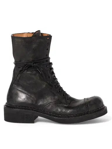 Miu Miu Women's Leather Laced Booties - Black - Size 7 | Thumbnail 1