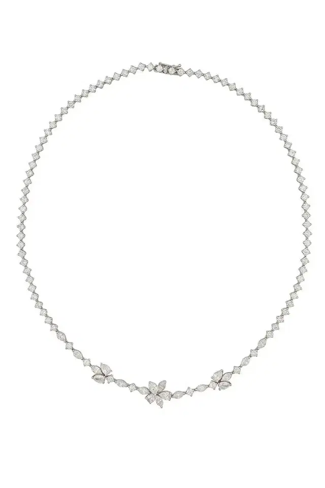 Zydo All Diamond Three Cluster Necklace