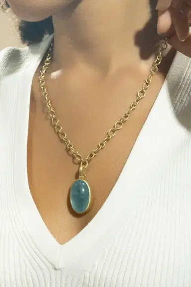 LEIGH MAXWELL Aqua Cabochon Large Oval Pendant | Thumbnail 3