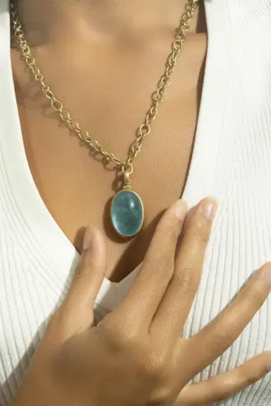 LEIGH MAXWELL Aqua Cabochon Large Oval Pendant | Thumbnail 4