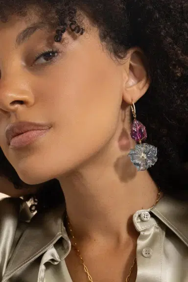 LISA NIK Aquamarine Rubellite Flower Earrings | Thumbnail 3 LISA NIK Aquamarine Rubellite Flower Earrings | Thumbnail 3