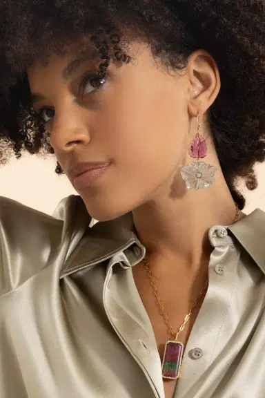 LISA NIK Aquamarine Rubellite Flower Earrings | Thumbnail 4 LISA NIK Aquamarine Rubellite Flower Earrings | Thumbnail 4