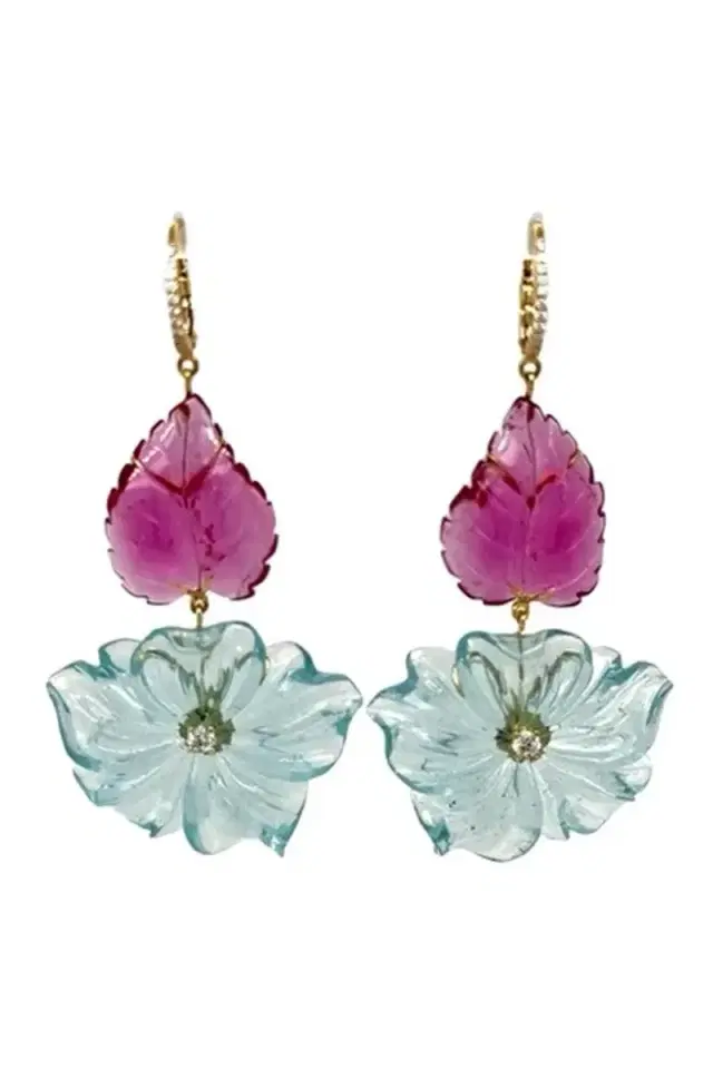 LISA NIK Aquamarine Rubellite Flower Earrings