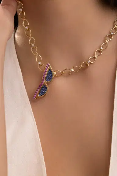 EDINA KISS Blue Pink Sapphire Large Sunglasses Pendant | Thumbnail 3
