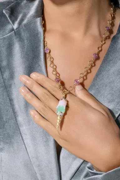 EDINA KISS Chrysoprase Opal Diamond Cone Pendant | Thumbnail 2 EDINA KISS Chrysoprase Opal Diamond Cone Pendant | Thumbnail 2