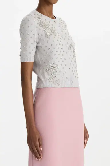 Oscar de la Renta Crystal Floral Elbow Sleeve Cardigan | Thumbnail 2