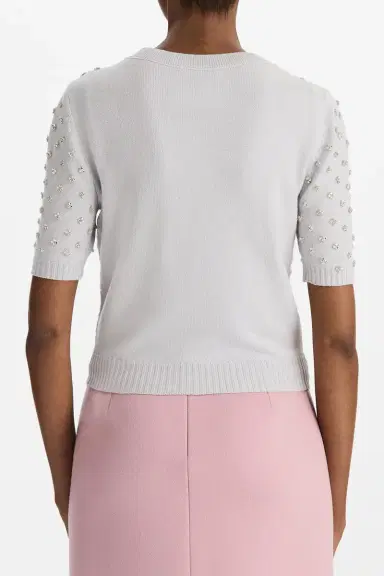Oscar de la Renta Crystal Floral Elbow Sleeve Cardigan | Thumbnail 4